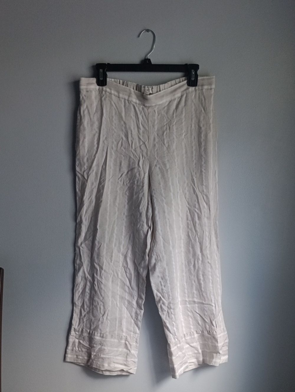 LOFT Cream Wide-Leg Linen Blend Pants